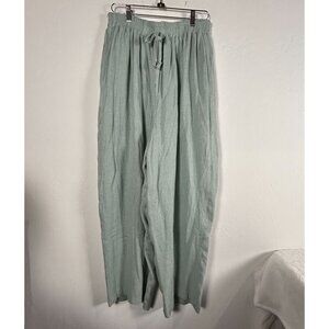 Carole Katz Womens Relaxed Fit Wide-Leg Pants Size 2X Green Linen Blend Casual